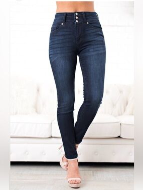 Kancan high rise triple button dark wash skinny jean size 9/28 like new